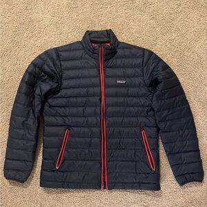 Patagonia Men's Dark Blue Puffer with Red Highlights